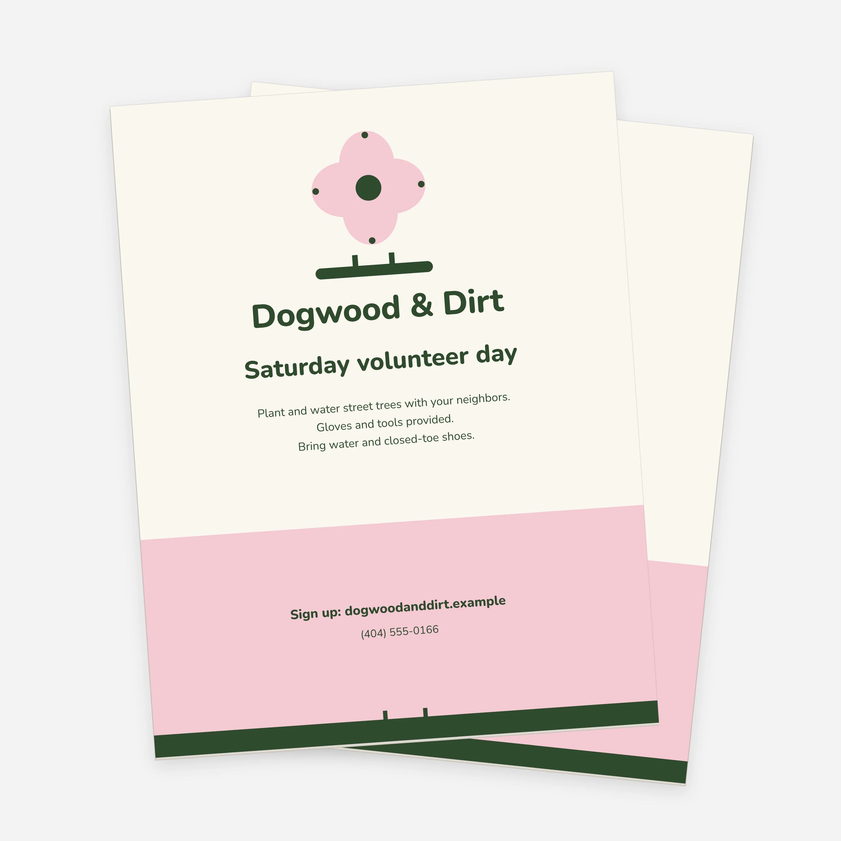 Sample design: two Dogwood and Dirt letter flyers