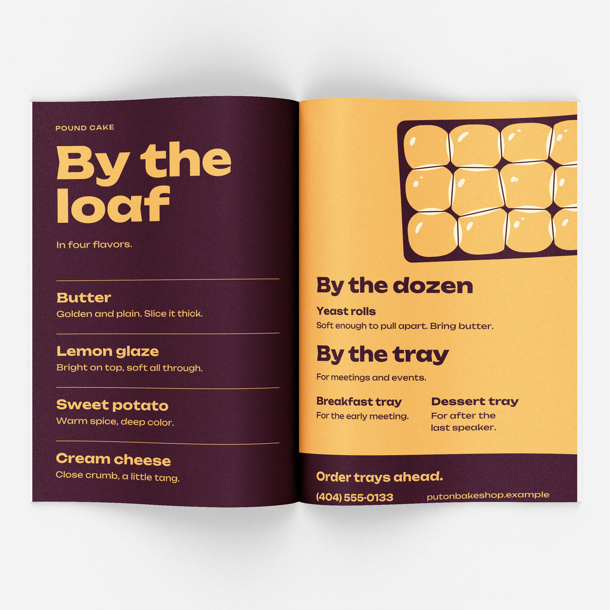 Sample design: Put On Bake Shop booklet, open spread