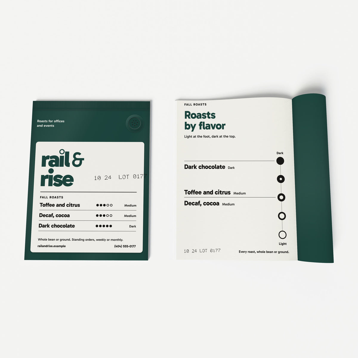 Sample design: Rail and Rise Coffee booklet, cover