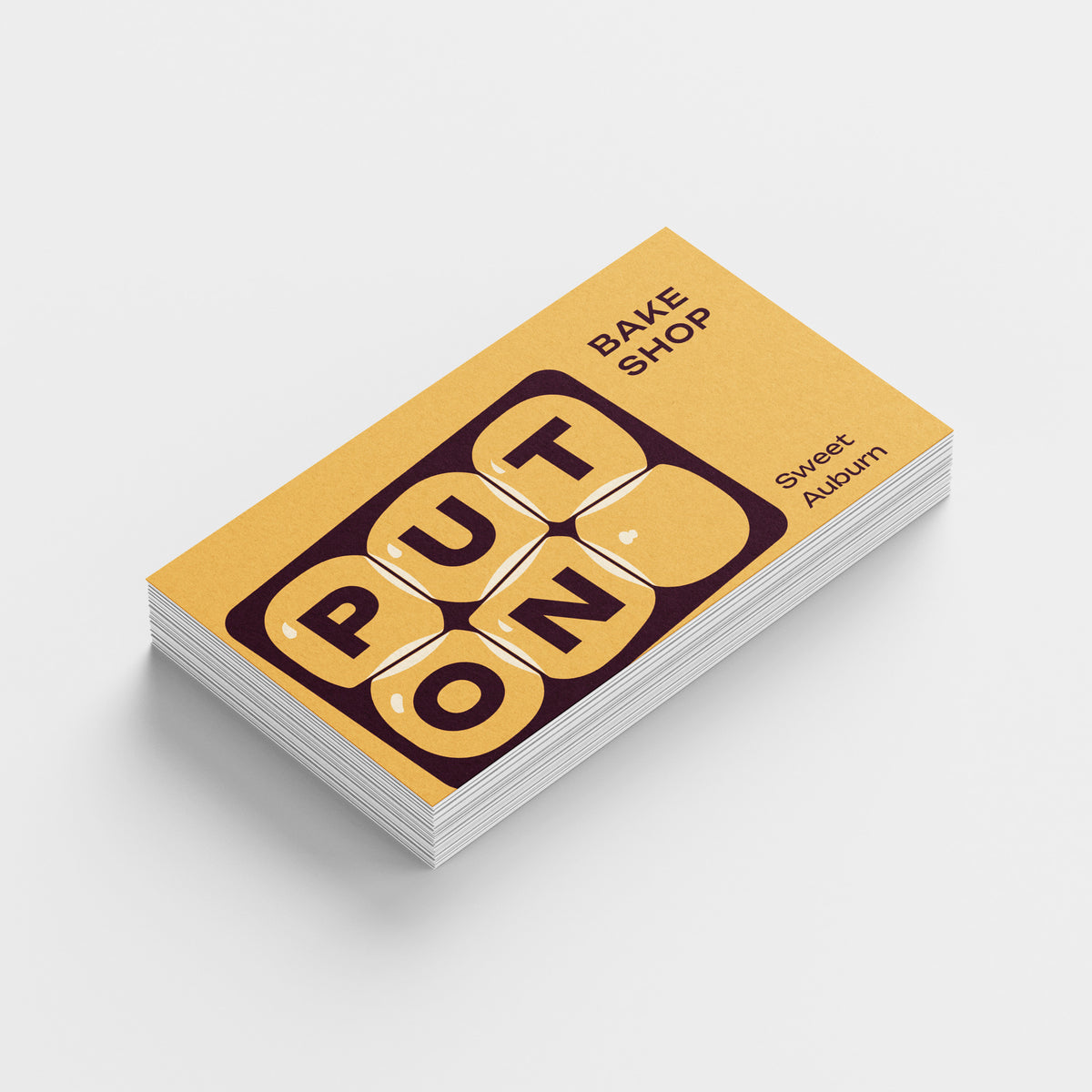 Sample design: Put On Bake Shop business cards, front and back