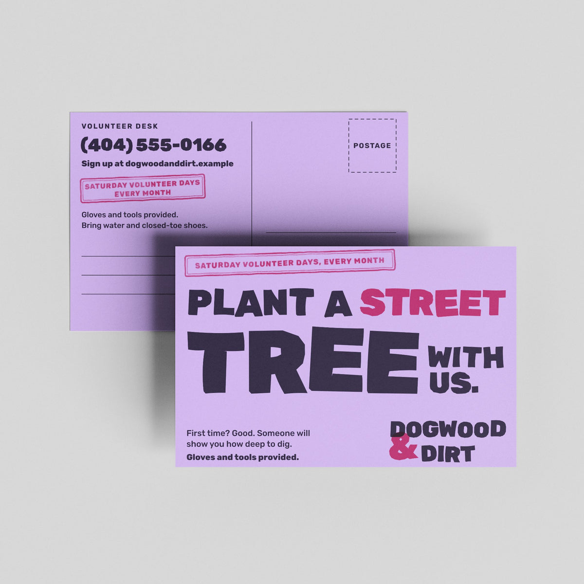 Sample design: Dogwood and Dirt 4x6 postcard, front over back